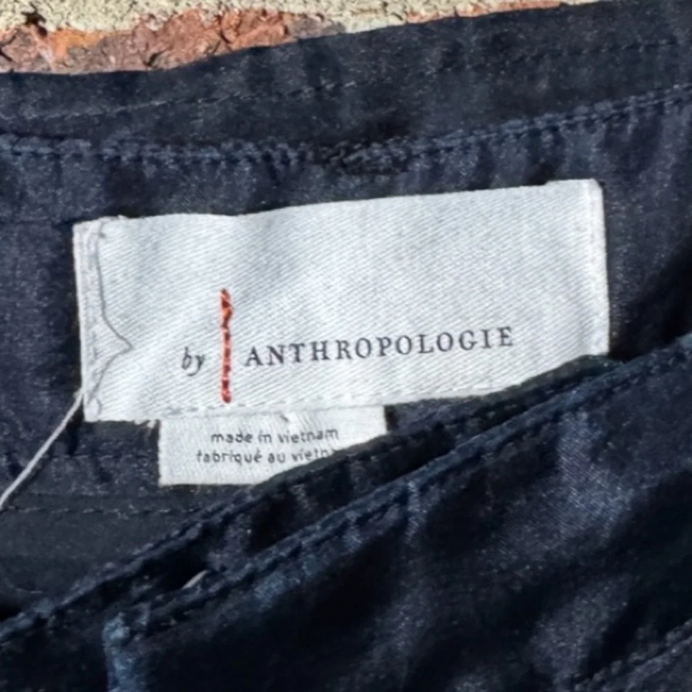 By Anthropologie Navy Silk Organza Wide-Leg Pants - Picture 6 of 7